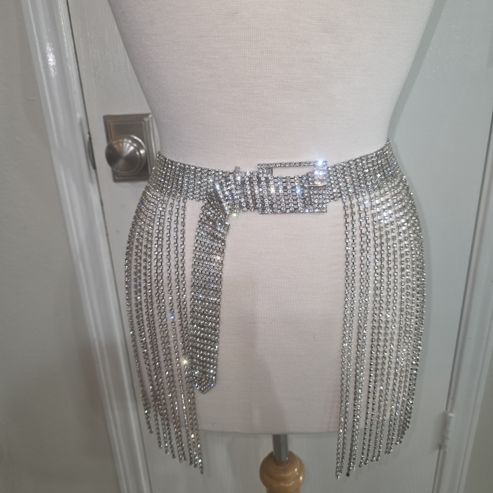 DaVeamor Metallic Silver Rhinestone Mini Skirt - Picture 3 of 7
